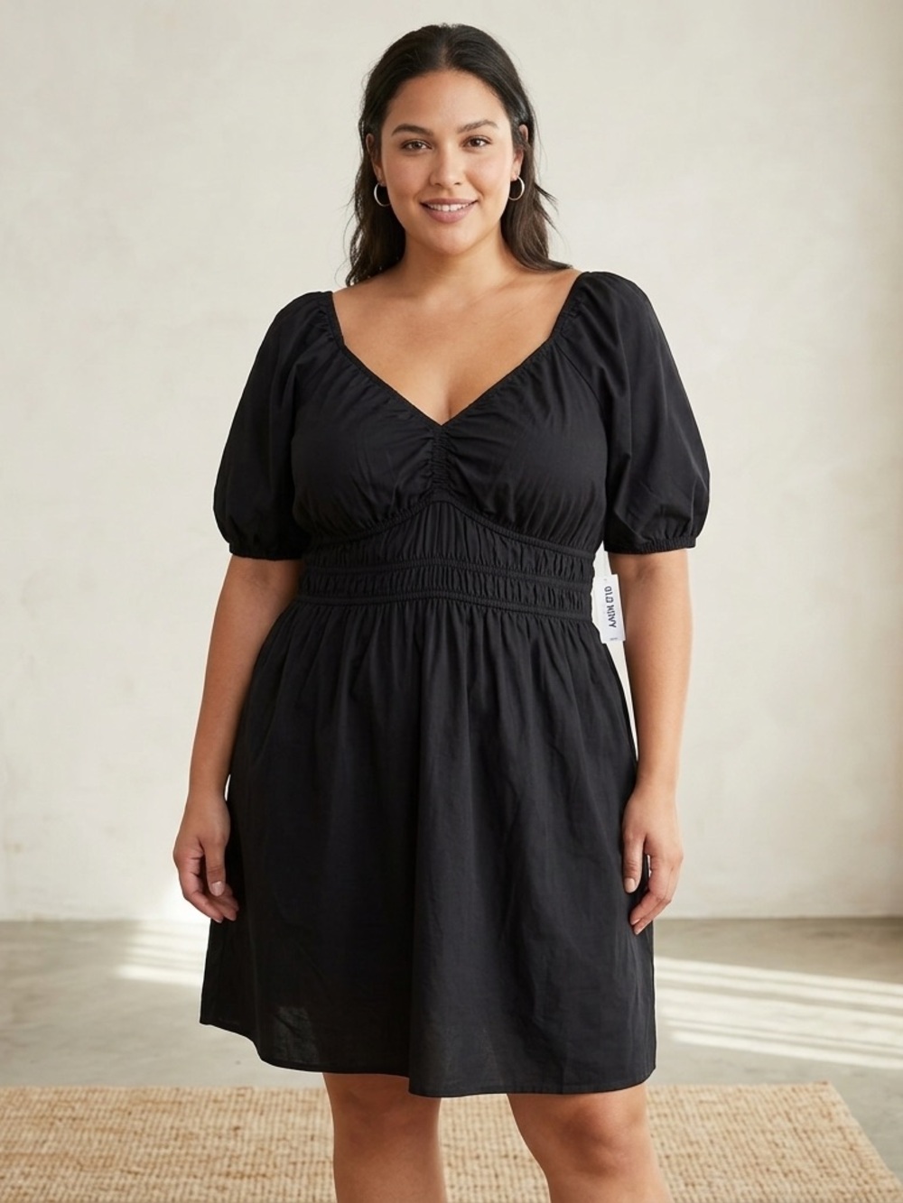 NWT Old Navy Black Puff Sleeve Smocked Empire Waist Boho XXL Milkmaid Dress